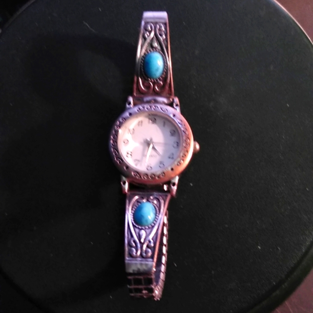 Turquoise like southwestern style wristwatch stainless steel band nice fashion